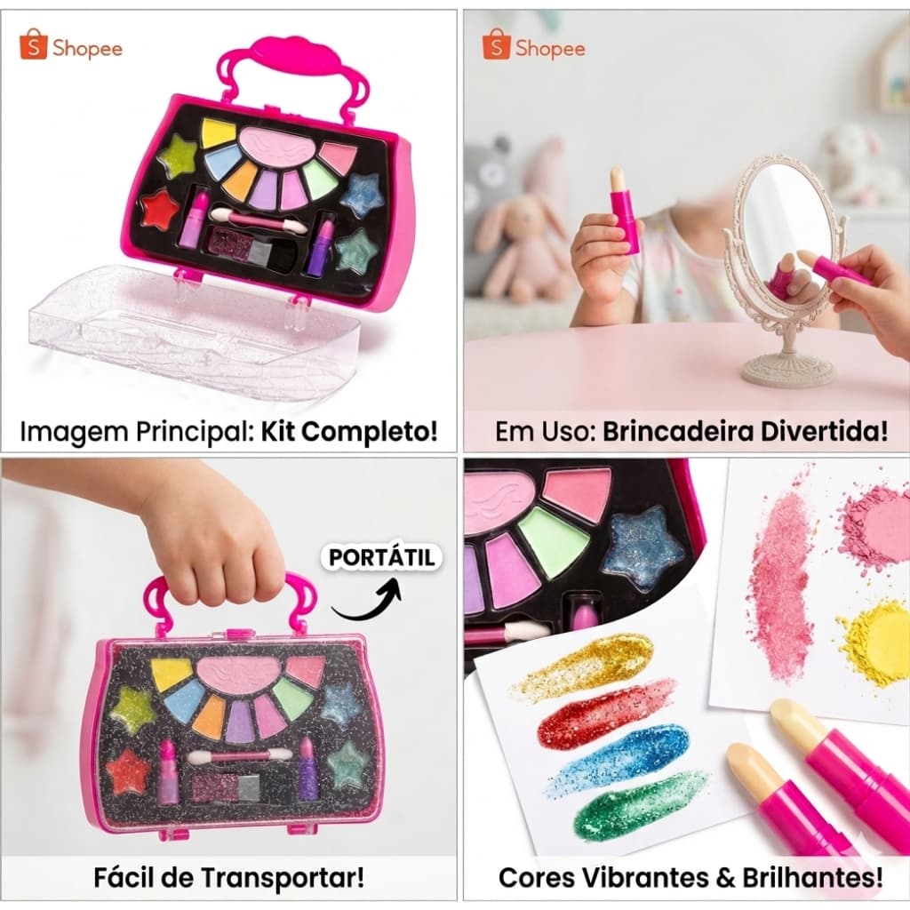 💖 Kit de Maquiagem Infantil Completo - Maleta Portátil Camarim