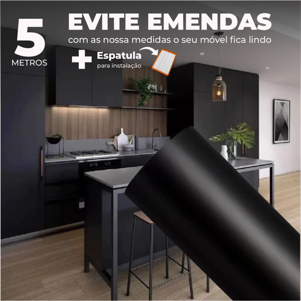 Adesivo Preto Fosco ou Super Brilho + Espátula até 5M para Envelopamento Fogão Geladeira e moveis