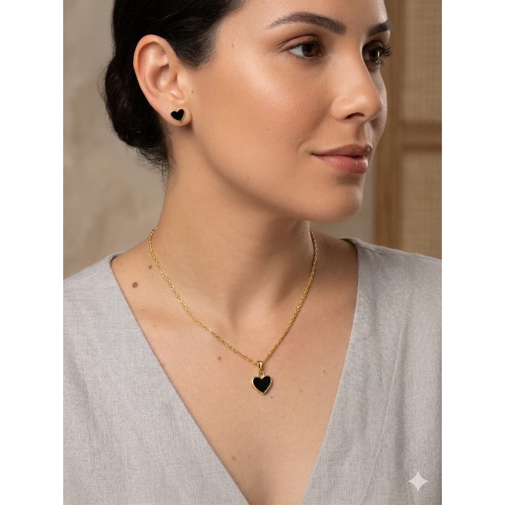 Conjunto Coração Liso Preto - Folheado
