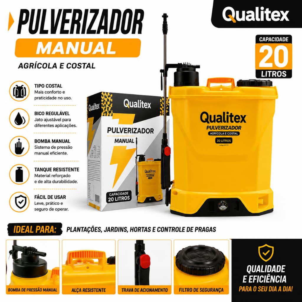 Pulverizador Agrícola Costal Manual 20 litros Qualitex