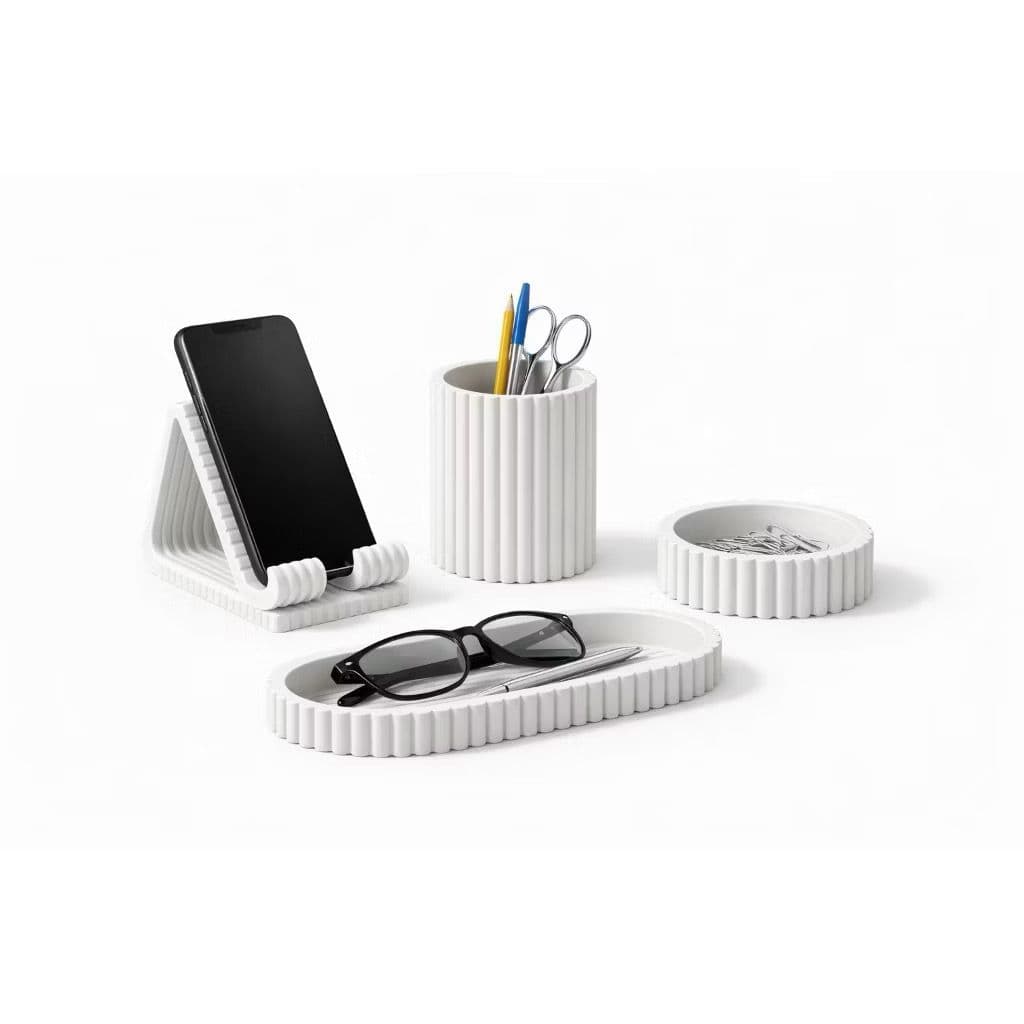 Kit Organizador de Mesa Redondo Premium 4 Peças Porta Caneta Clips Suporte para Celular