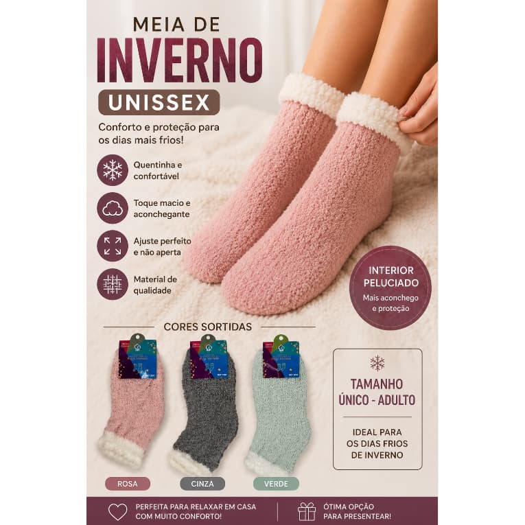MEIA INVERNO PELUCIADA SOFT ADULTO CORES SORTIDAS - T&H - 2037