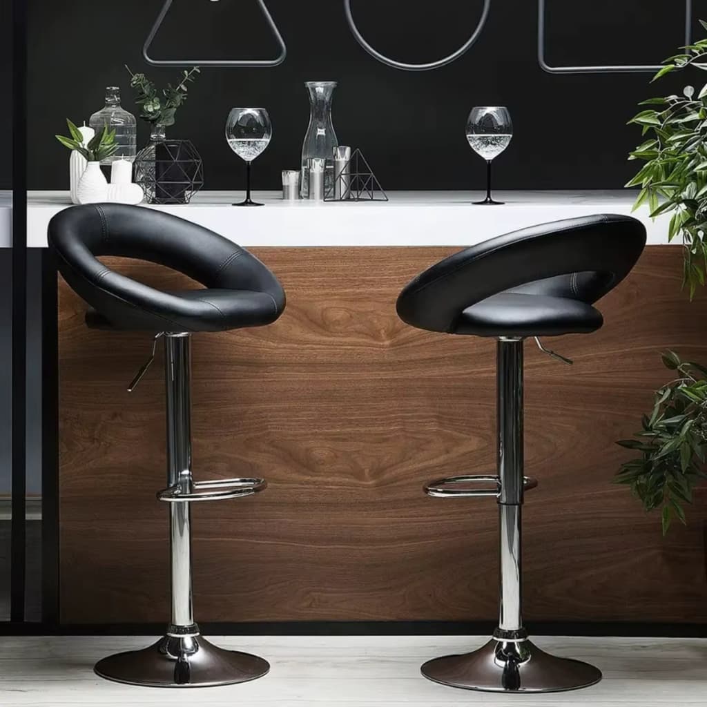 Banqueta Alta Estofada Giratória Encosto Vazado Cozinha Bancada Área Gourmet Bar Ajustável 360 Couro PU Cromada