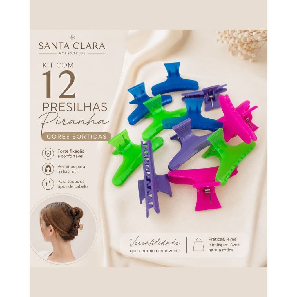 Kit 12 Presilhas para Coque Piranha Resistente Cores Mix