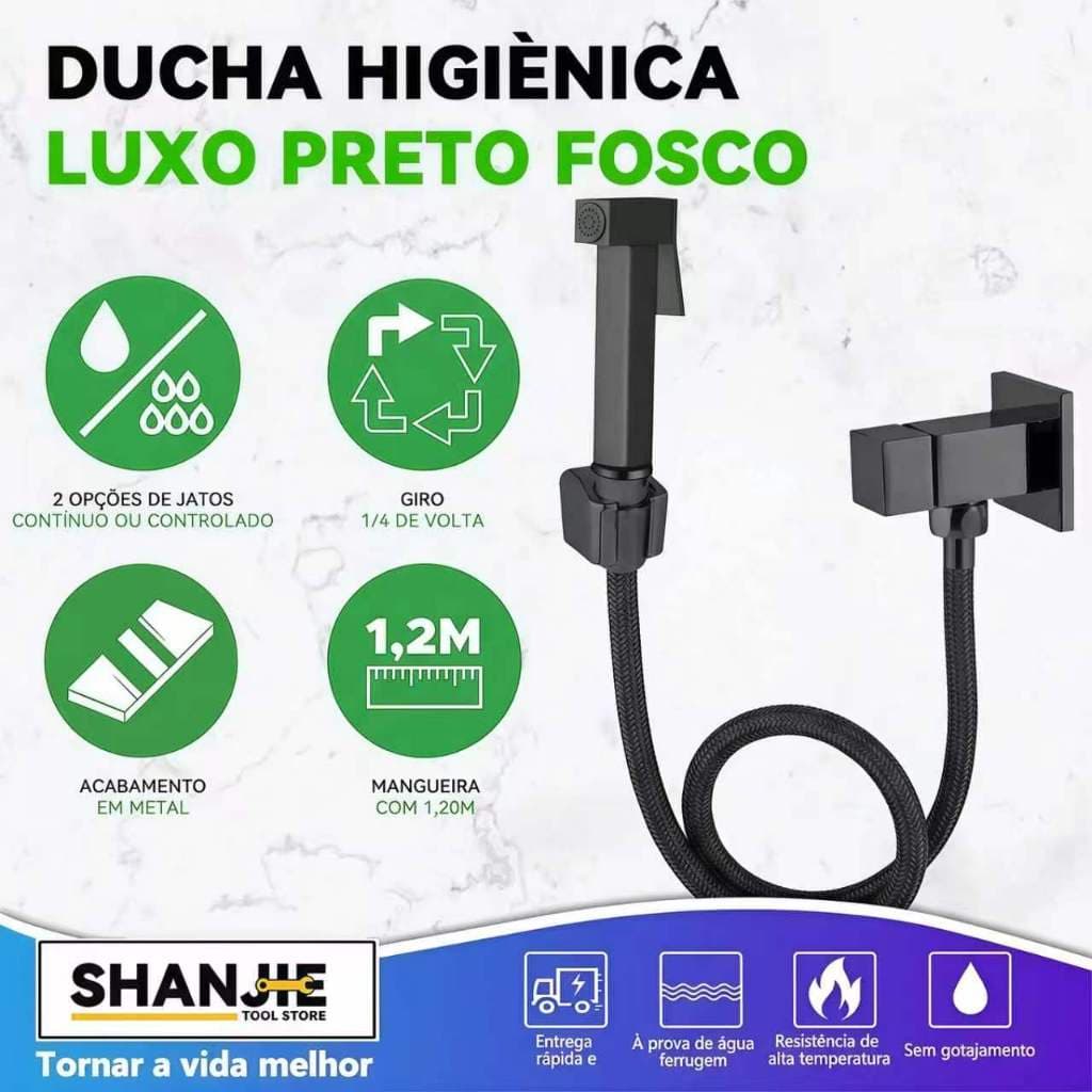 Ducha Higienica Preto Fosco Quadrada  Aço inox Lavabo Luxo