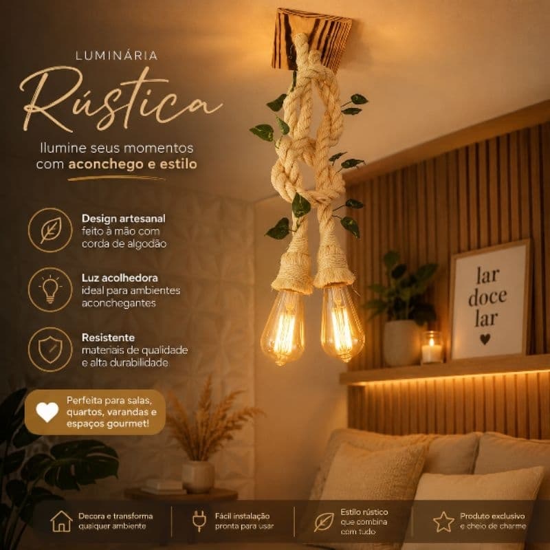 Luminária Lustre Safari Pendente com Folhas