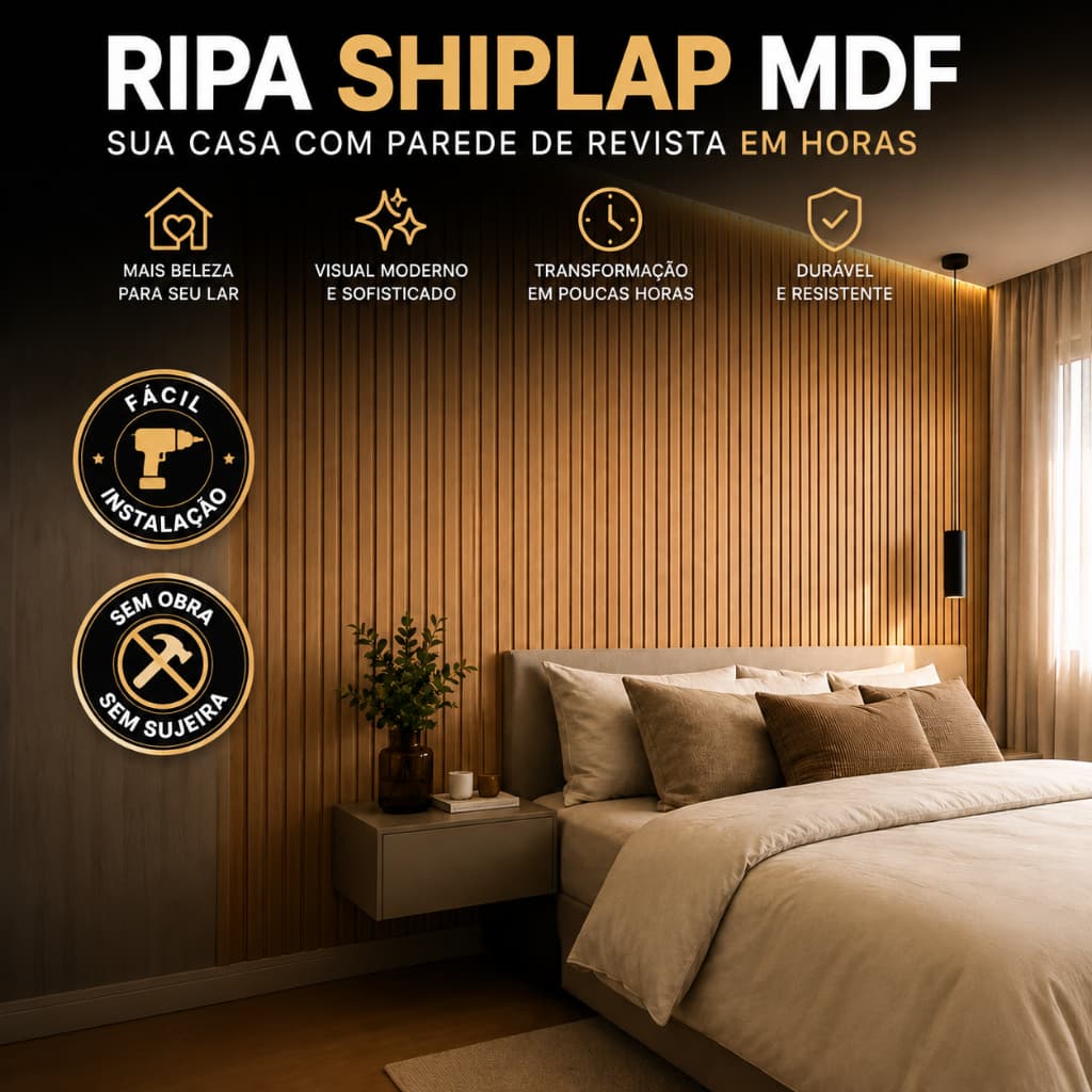 Kit Ripa Ripado Mdf Shiplap Painel Cru Madeira Chapa Retangular 119Cm Ripinhas Decorativa Parede