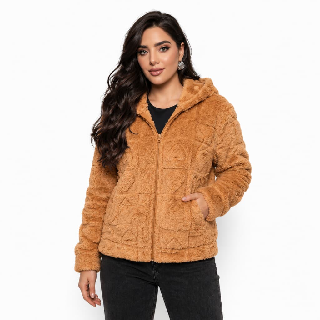 Casacos Feminino Pelinho Canelado Grosso Inverno Com Capuz  Jaqueta de Frio Casaco Look inverno