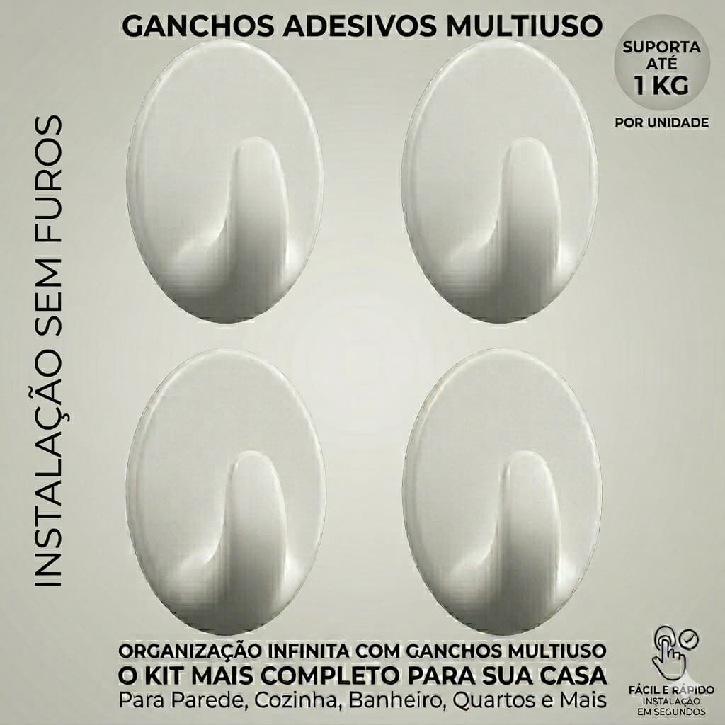 Kit 12 Ganchos Adesivos Oval Suporte de Parede Multiuso sem furos