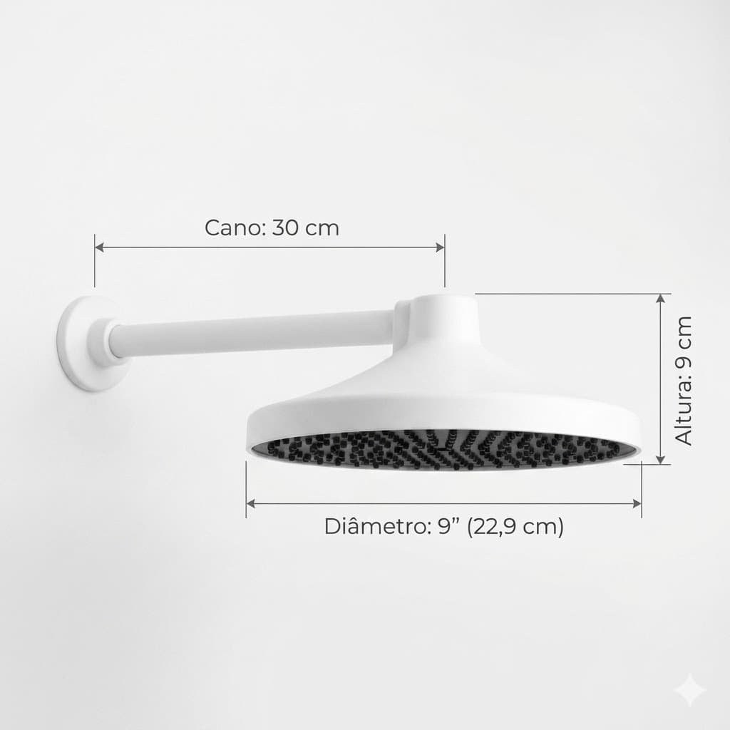 Chuveirão Ducha Fria 9” Branco PVC Reforçado Banheiro Quintal Piscina