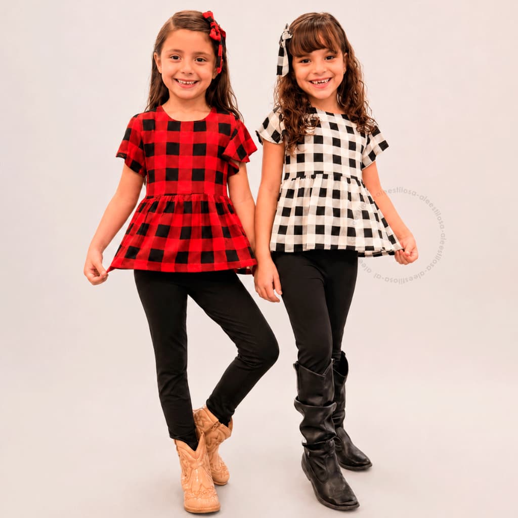 Conjunto Xadrez Menina Infantil Caipira São João com Laço Calça Blusa Festa Junina Poliéster