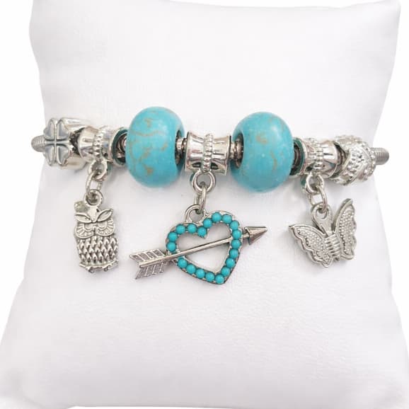 Pulseira Berloque Prateada Feminina com Pingente Delicado  Berloques Azul Sortidos 1 UNIDADE