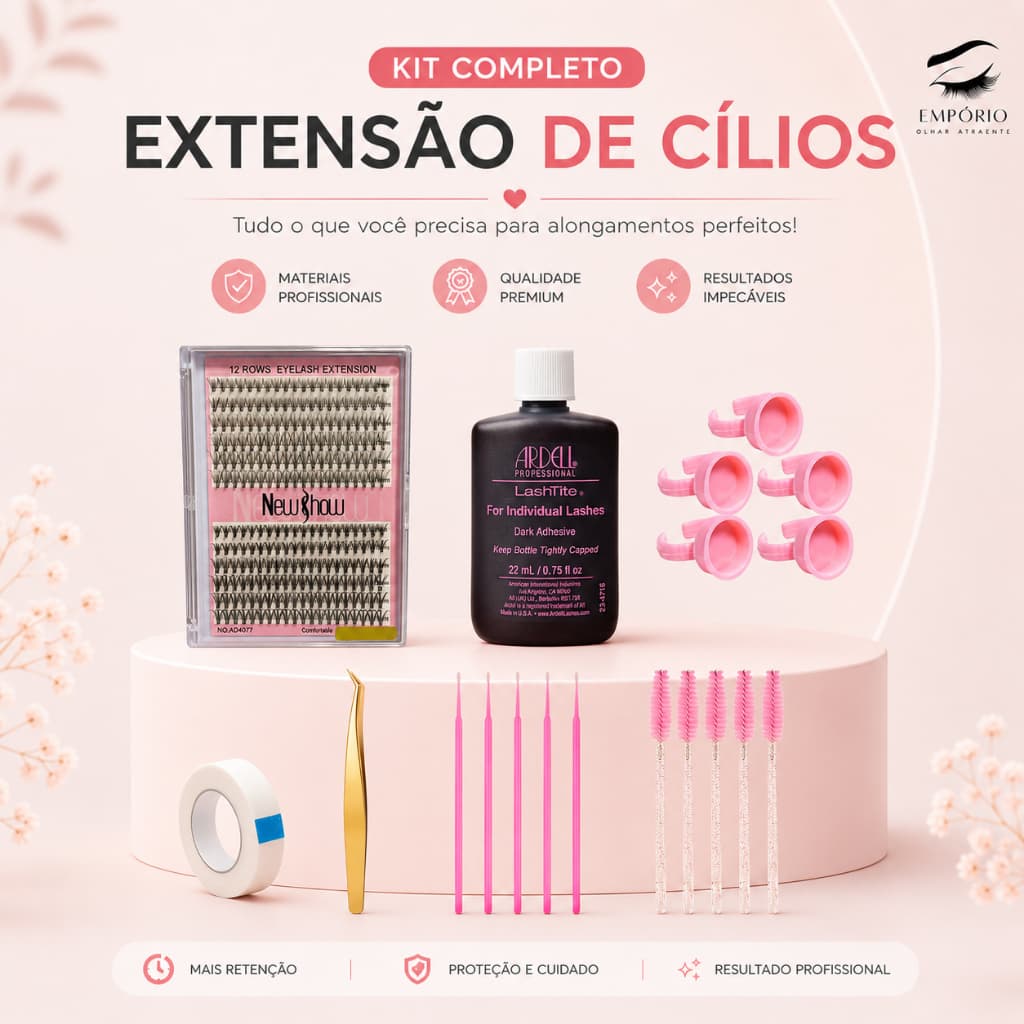 Kit Cilios Postiço Tufo Tufinho New Show Cílios em Casa Cola Salon Pro Ardell Lanell Profissional