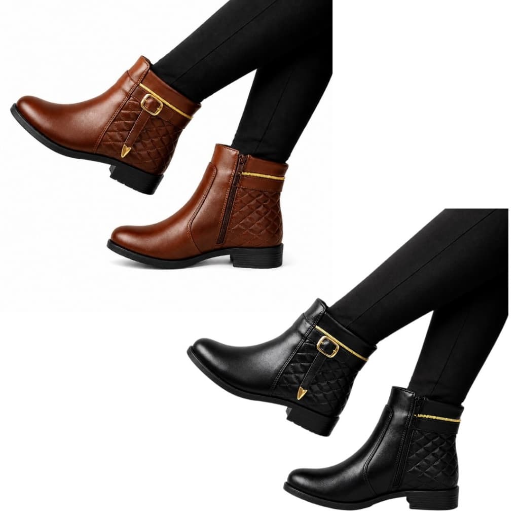 Bota Feminina Cano Curto Medio Botinha Com Zipper Confortável Leve e Elegante Tendência Outono e Inverno na Promoção
