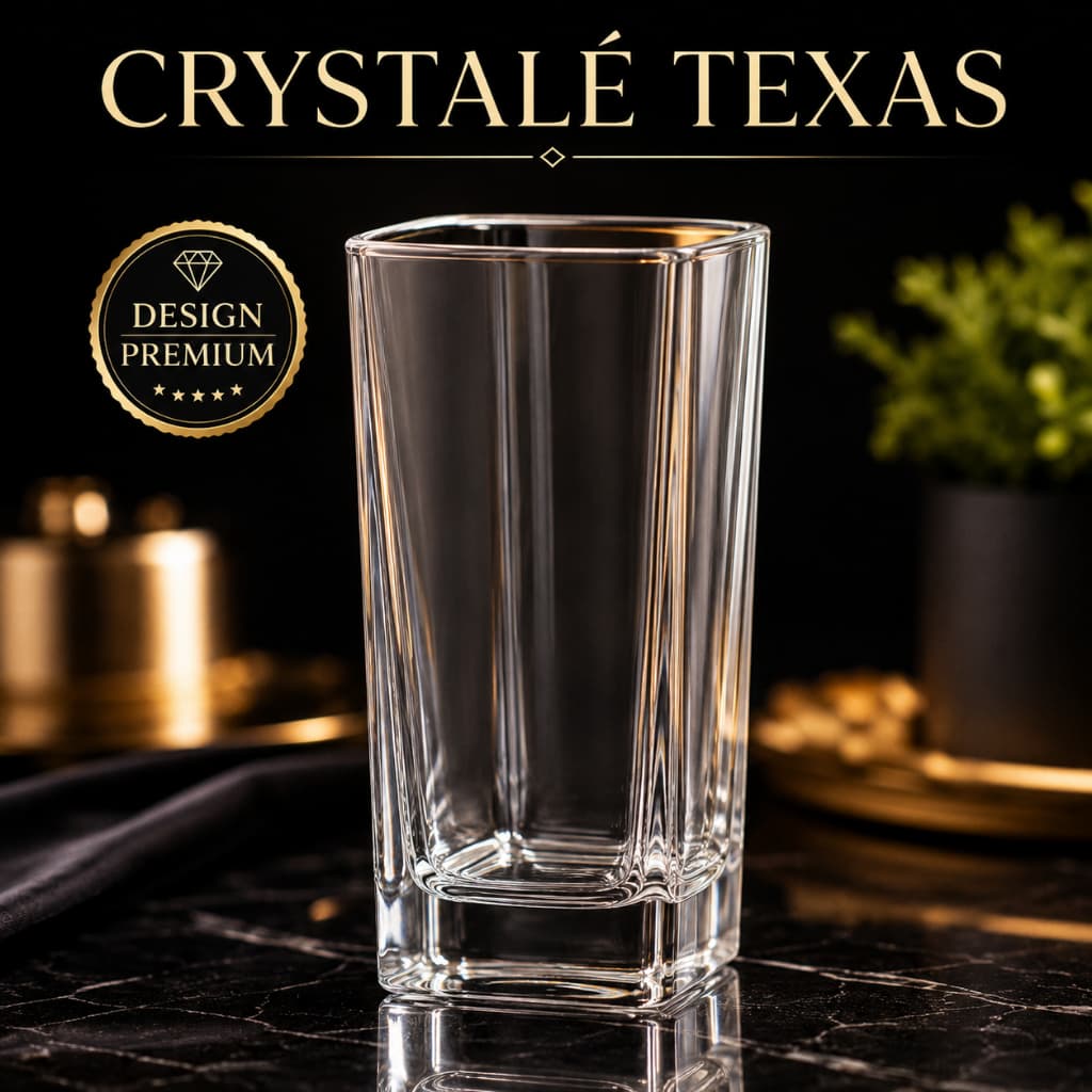 Kit 6 Copos Quadrados Vidro 290ml Crystalé Texas Luxo Premium Moderno