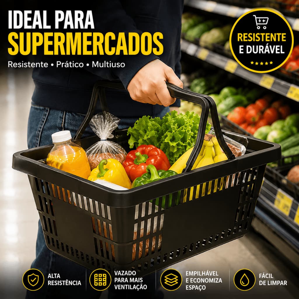 Caixa Plástica Vazada Preta Organizadora Multiuso Empilhável Hortifruti 01 02 03 Unidades