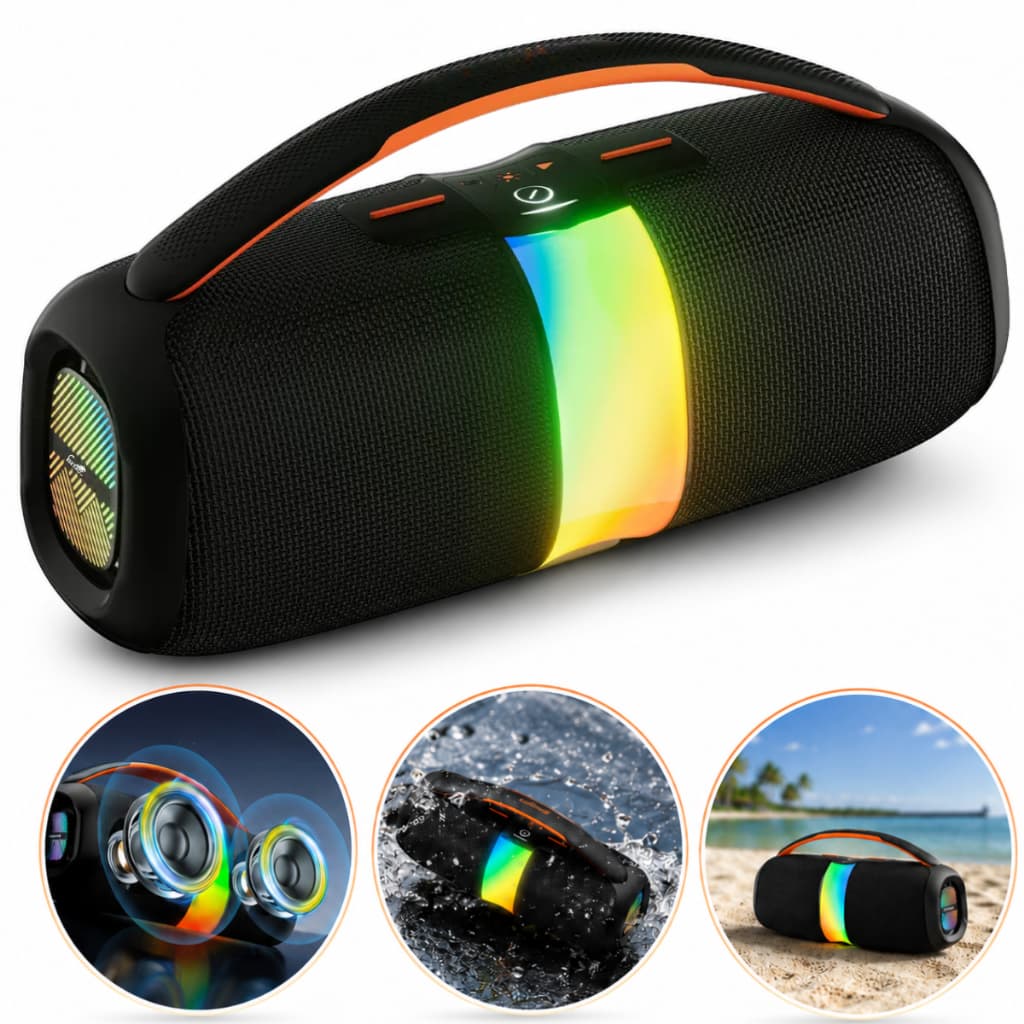 Caixa De Som Bluetooth 200w Alta Potencia Graves Bass Boost  Subwolfer Com Leds RGB E Funçao TWS