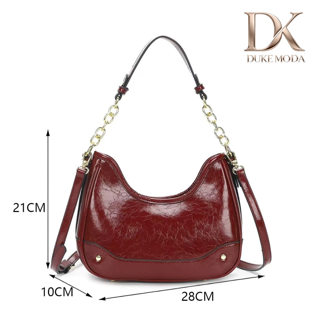 DUKE Bolsa Hobo Feminina-Design Vintage com Corrente e Couro, Fechamento por Zíper, Ideal para Dia a Dia e Casual JK004