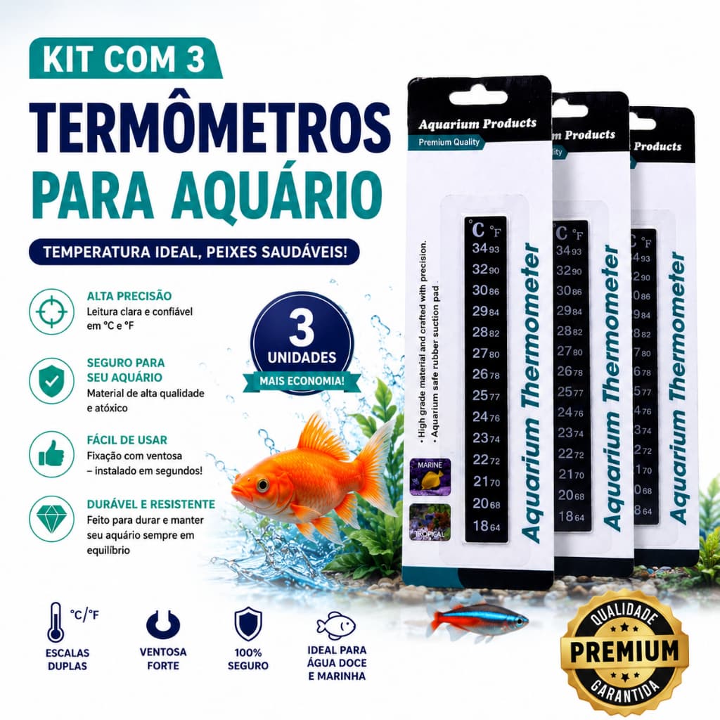 kIT com 3 Termômetros Fita para Aquário e Terrário - Medidor Temperatura.