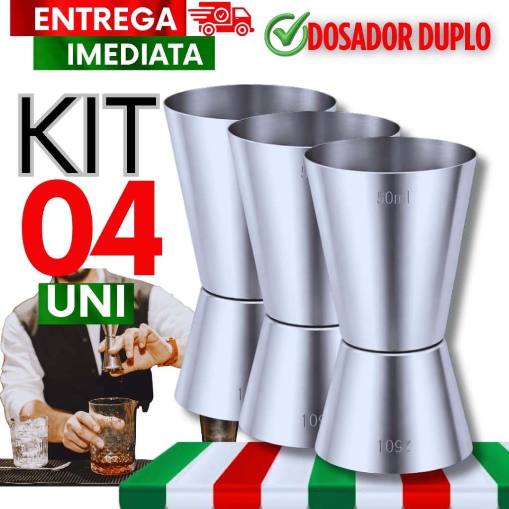 Kit Dosador Duplo 50ml/25ml Aço Inox Para Drinks Bar Barmen Bebidas Caipirinha Qualidades Utensílios