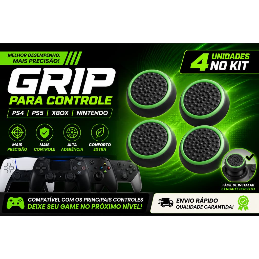 Kit 2 Pares 4 Grip Protetor Analogico Com Textura Xbox One Ps3 Ps4 Ps5 Nintendo