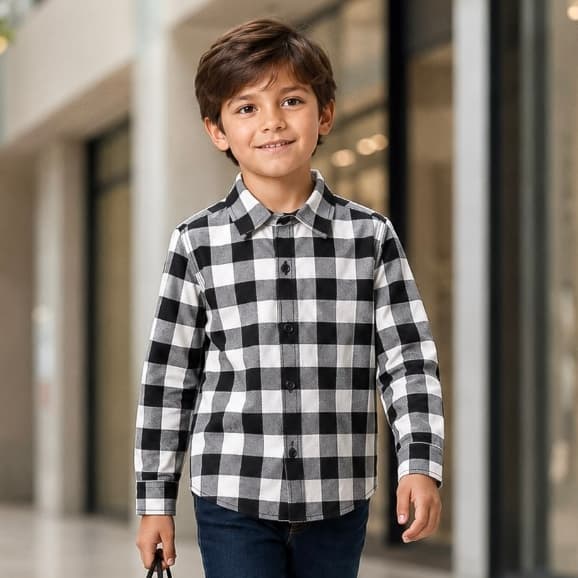 Camisa Xadrez Infantil Menino Preta e Branca Manga Longa Festa Junina  Tam 2 a 10