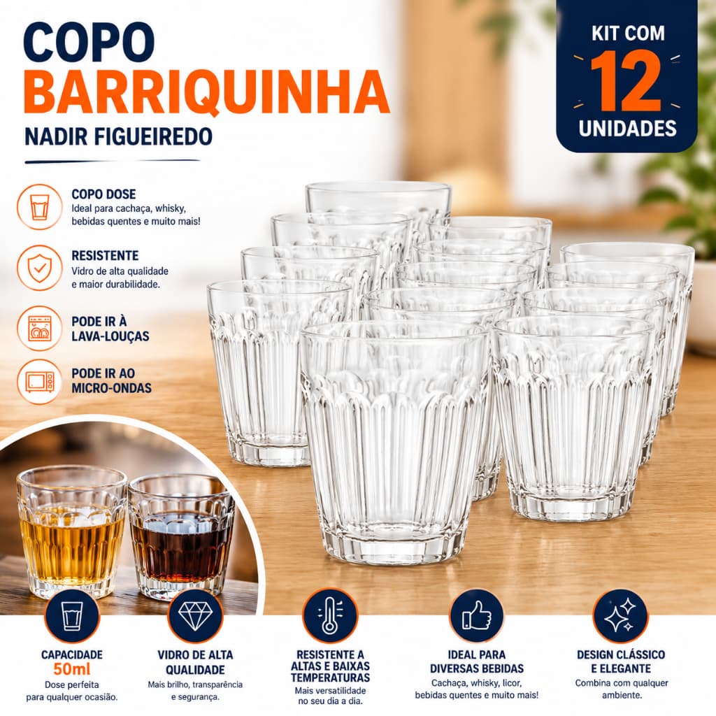 Copo Dose Whisky Nadir Barriquinha 150Ml Copo Shot De Vidro Copo de Dose Personalizado Kit 12 Unid