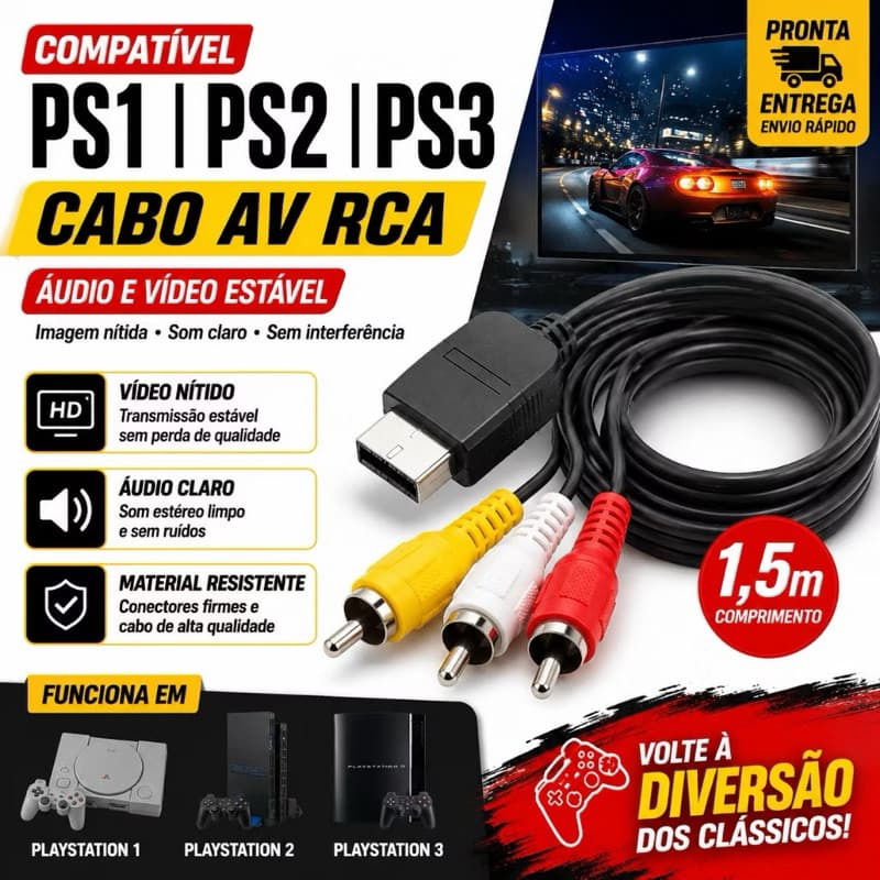 Cabo Componente Áudio E Vídeo Rca Playstation Ps2 Ps1 Ps3