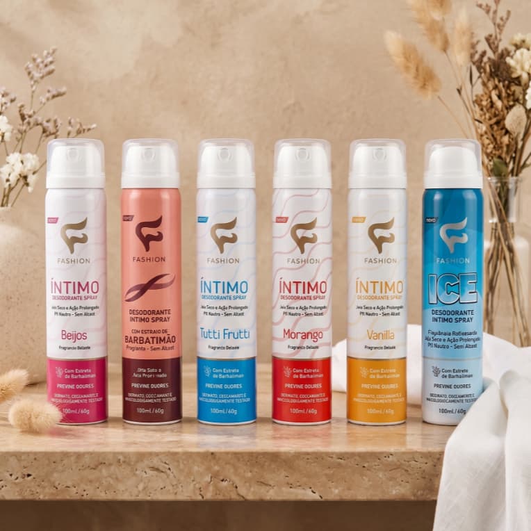 Desodorante Intimo Spray Fashion Cosmeticos Lavagem Feminina Proteção Intima Frescor e Higiene 6 Produtos