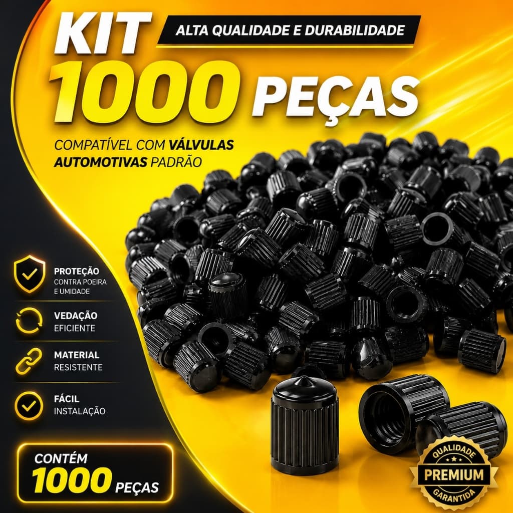 1000 Tampinhas Preta para Válvula de Pneu Carro, Moto, Bike e Bicicleta Tampas Plástico Resistente