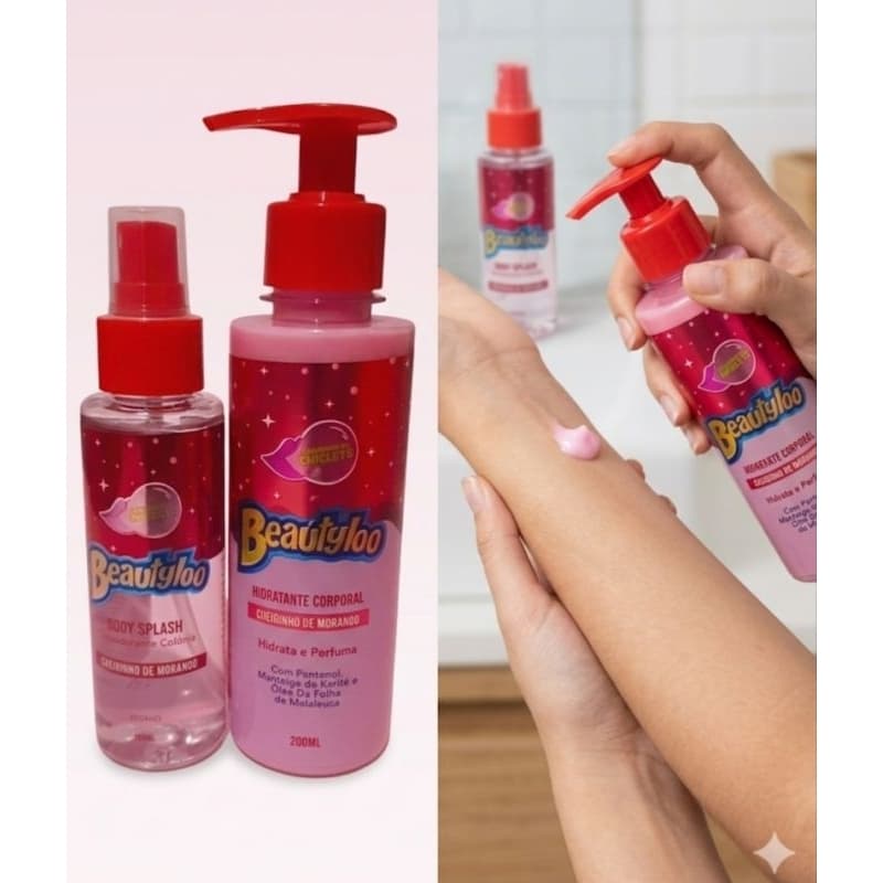 Kit Creme Corporal + Body Splash Cheirinho Morango Beautyloo 200ml Cada 🍓