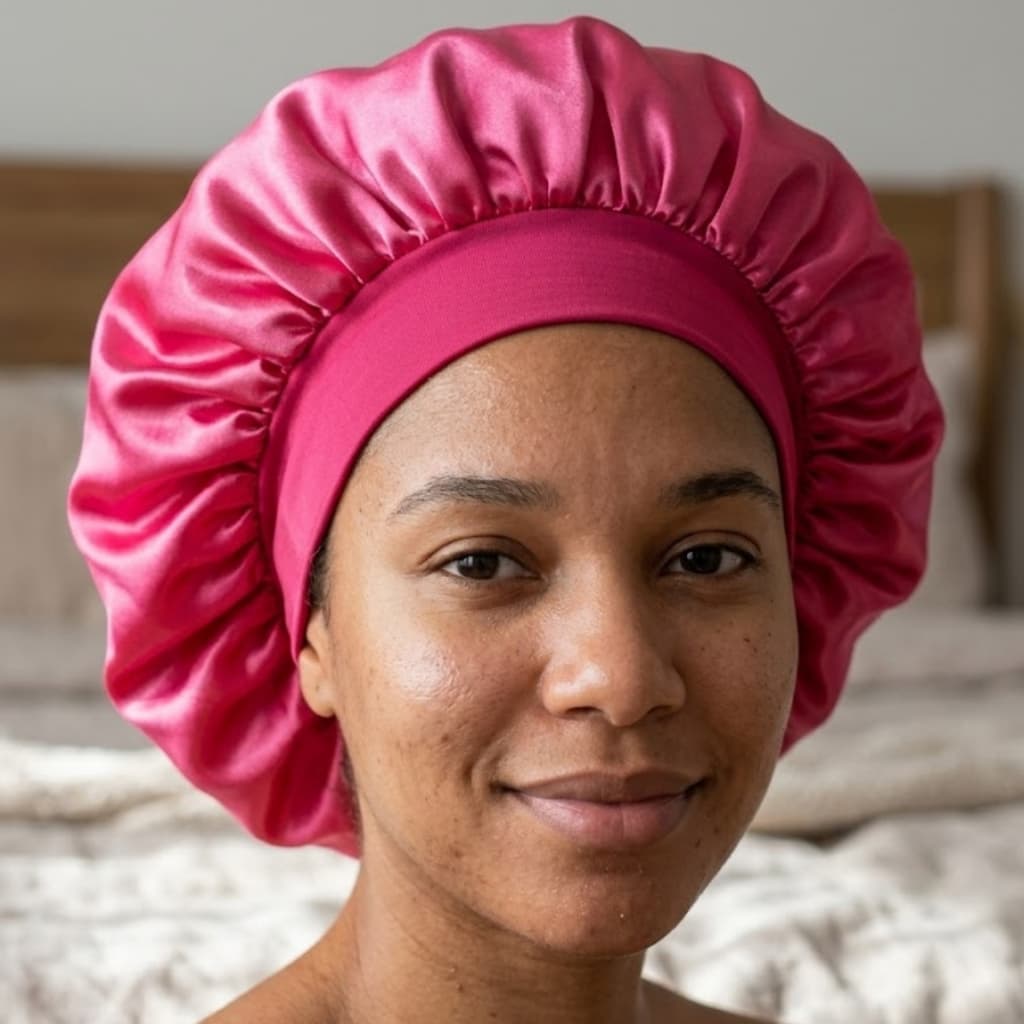 Touca De Cetim Rosa Pink Faixa Simples Cabelo Proteção Noturna Anti Frizz - Envio Imediato