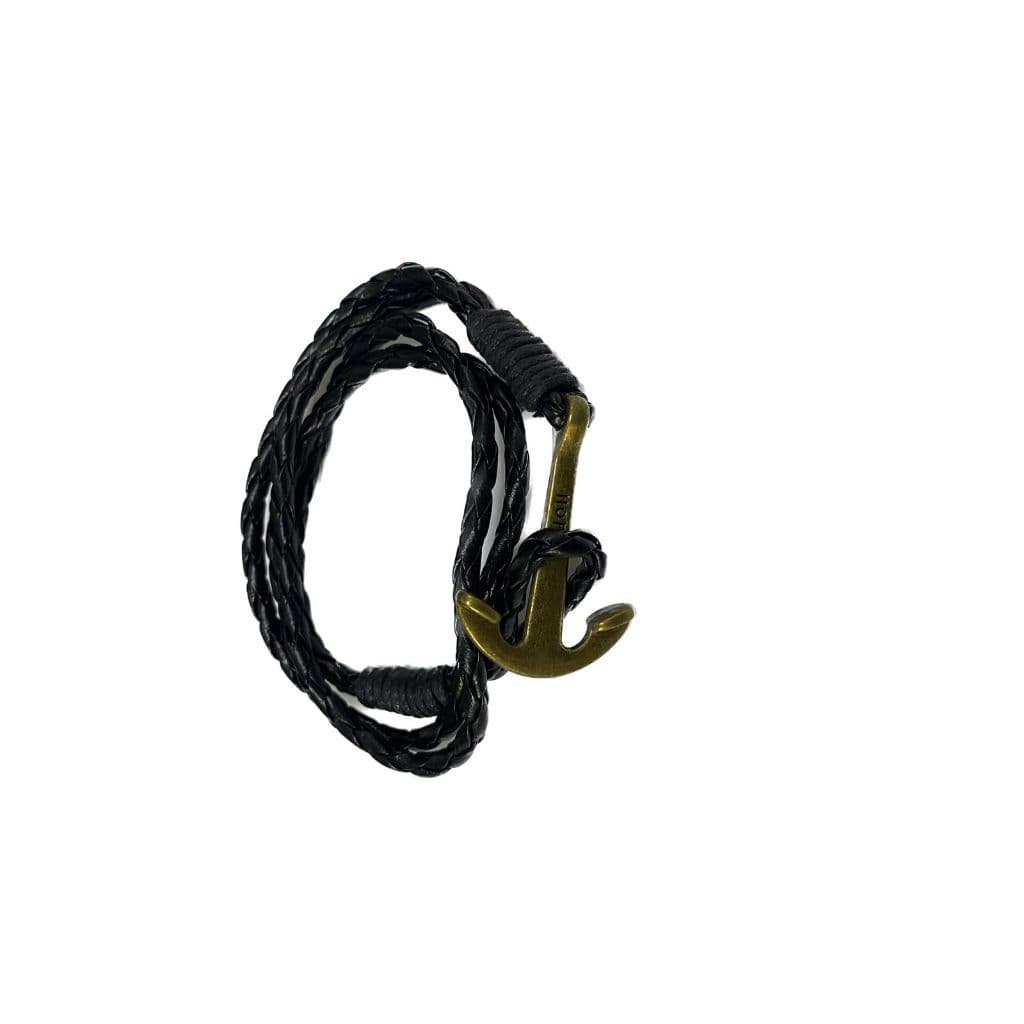 Bracelete ancora de couro pulso 37cm