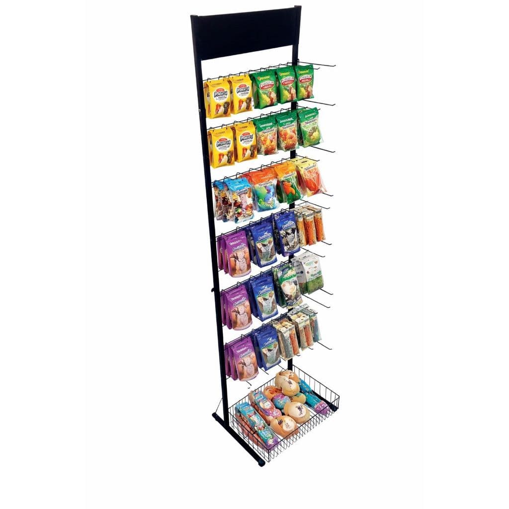 Display Expositor Encartelado 42 Ganchos 20cm Com Cesto