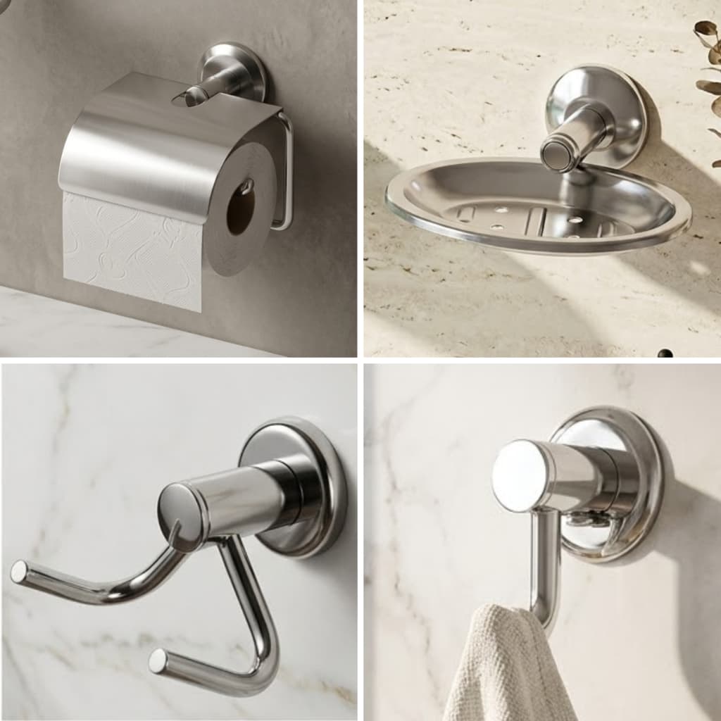 Kit Acessórios Para Banheiro Lavatório Completo 04 Peças Metal Alta Qualidade Alumínio Inox Lavável