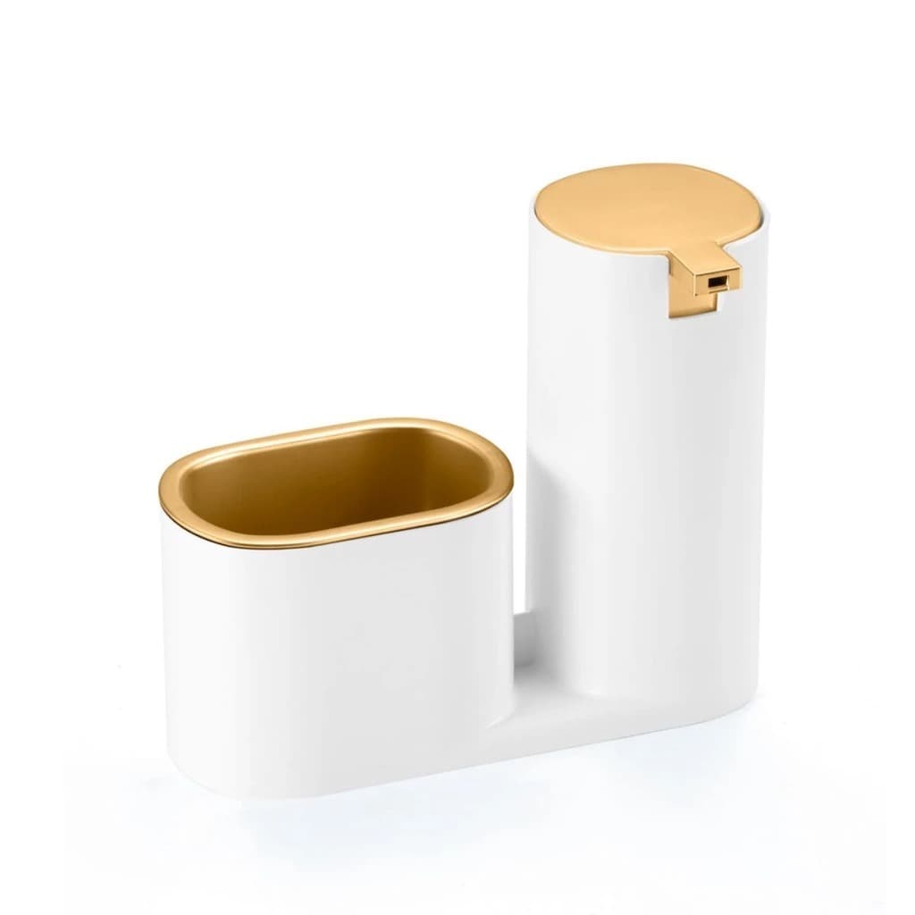 Dispenser Para Detergente e Bucha Porta Detergente Conceito Plástico Branco Dourado -1170