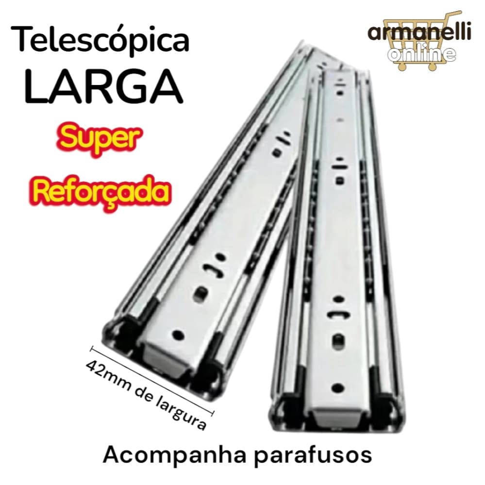 Corrediça de Gaveta Trilho Telescópico LARGA REFORÇADA (1PAR) - 20CM 25CM 30CM 35CM 40CM 45CM 50CM 55CM 60CM
