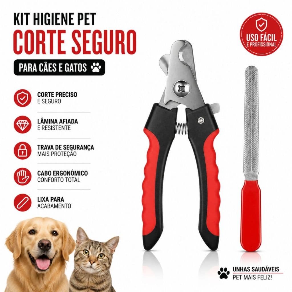Alicate Tesoura Cortador Unhas Cães Gatos Pet Com Lixa Profissional c/ trava - Médio