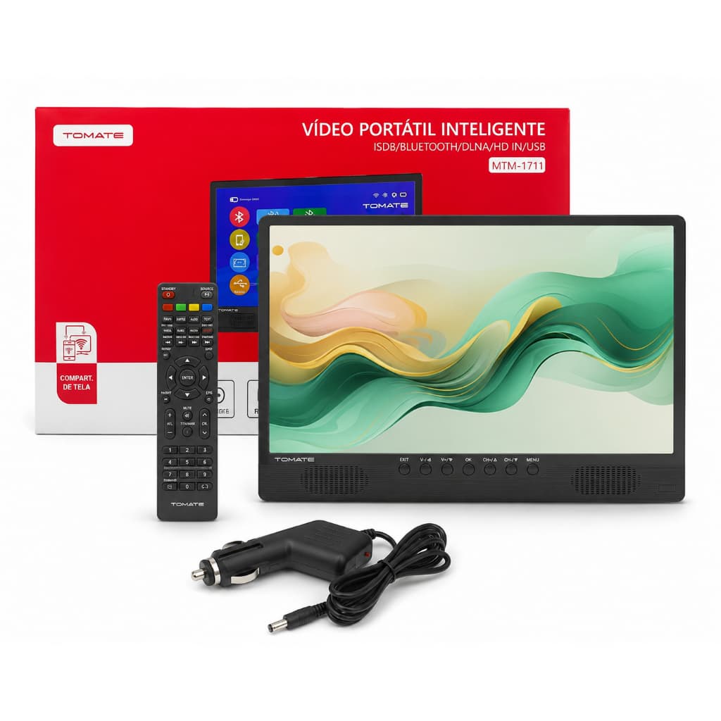 Tv Digital Monitor Portátil 17" Hd Recarregável Espelhamento Antena + Carregador 12V Tomate - MTM-1711