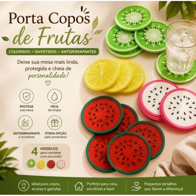 Porta Copos Frutas de Silicone Decorativo Novidade Decoração Mesa Suporte Descanso