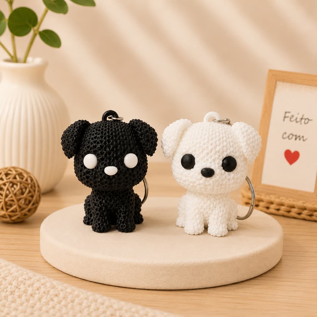 Chaveiro Cachorrinho 3D Estilo Crochê Amigurumi Kawaii Fofo Pet Presente Criativo