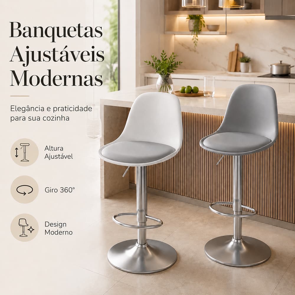 Banquetas altas para balcão giratória Estrutura metálica Banqueta de bar ajustável Cadeira