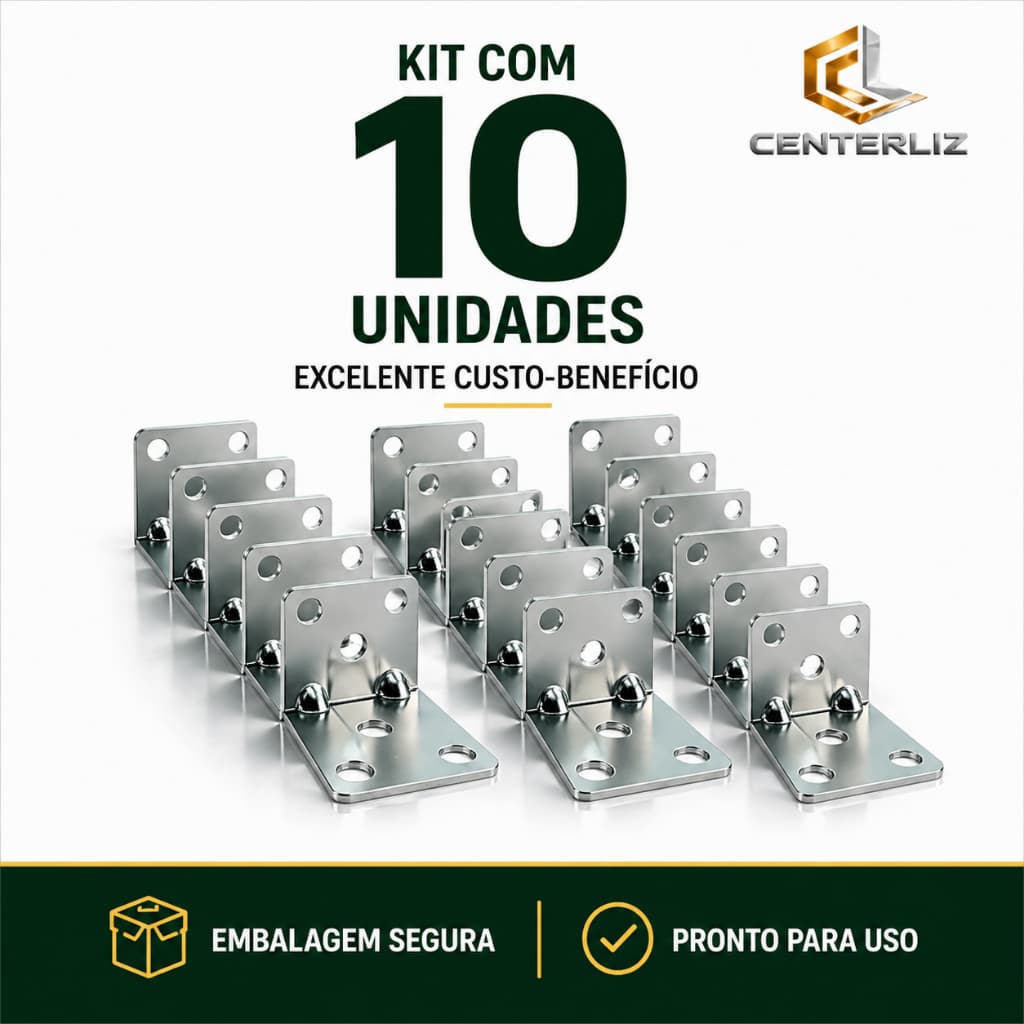 Kit 10 Cantoneiras Reforçadas 6 Furos 2" para Móveis e Prateleiras
