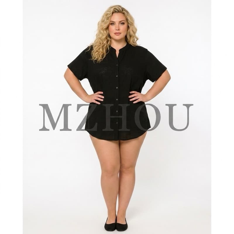 Camisa gola padre plus size comprida feminina unissex viscolinho manga curta com botões moda praia
