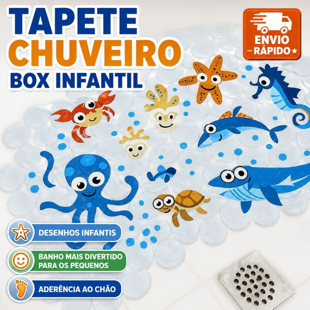 Tapete Antiderrapante Infantil para Box Banheiro com Ventosas Segurança no Banho
