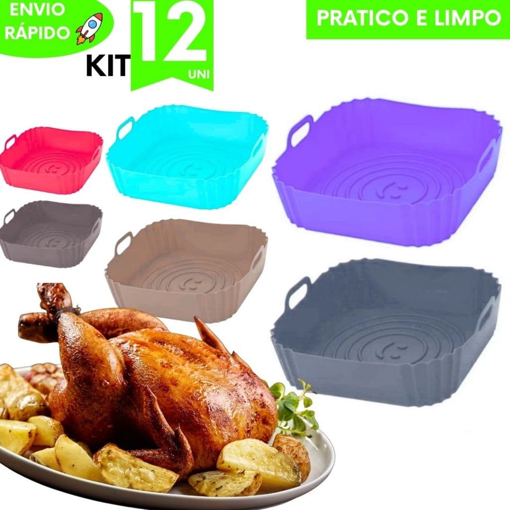 Kit Forma de Silicone Limpeza Air Frayer Forno Total Eficiência na Cozinha Cores Variadas Compacta Multiuso Praticidade