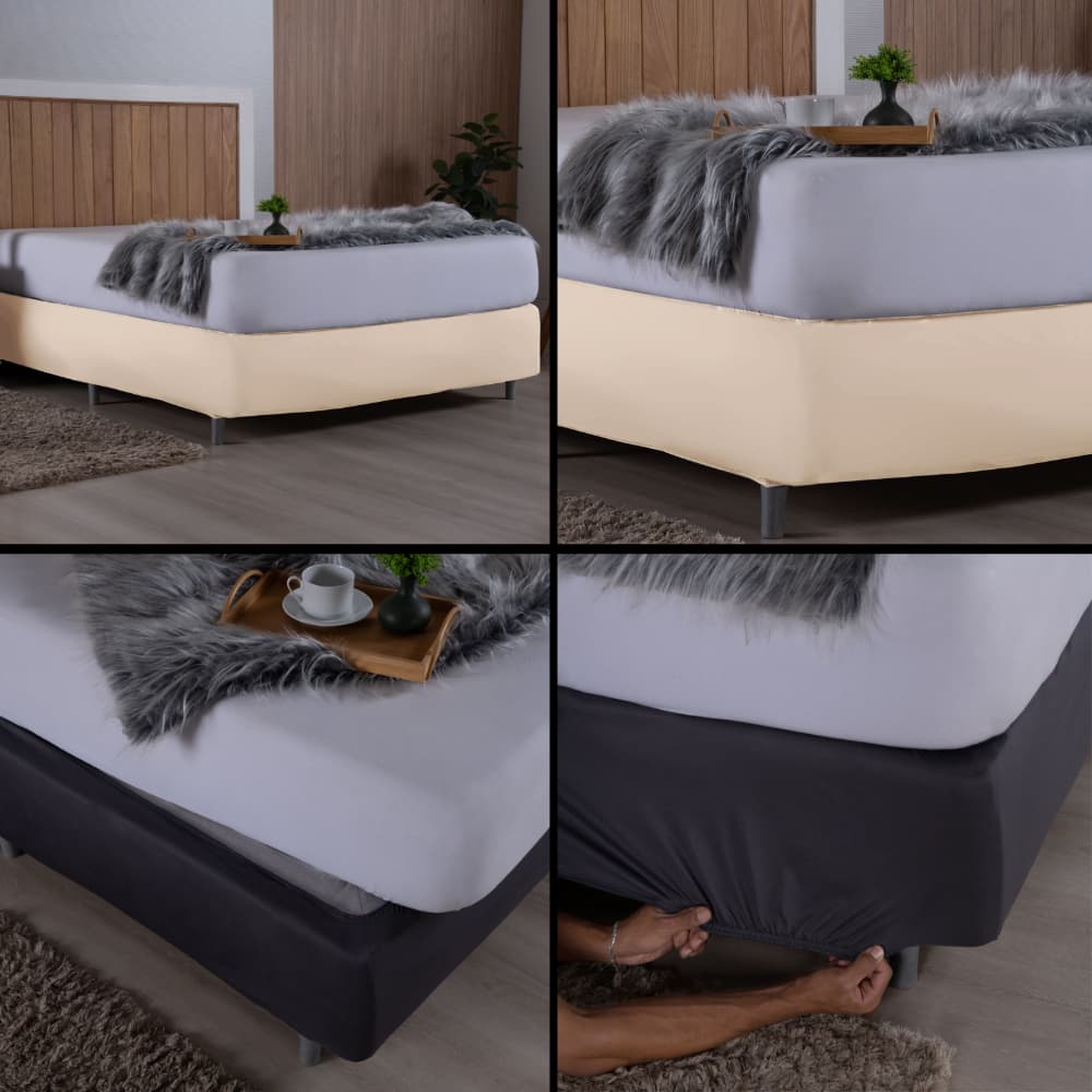 Saia para Cama Box Casal Queen Size Elegante Acabamento Sofisticado Malha Gel Quarto Bonito