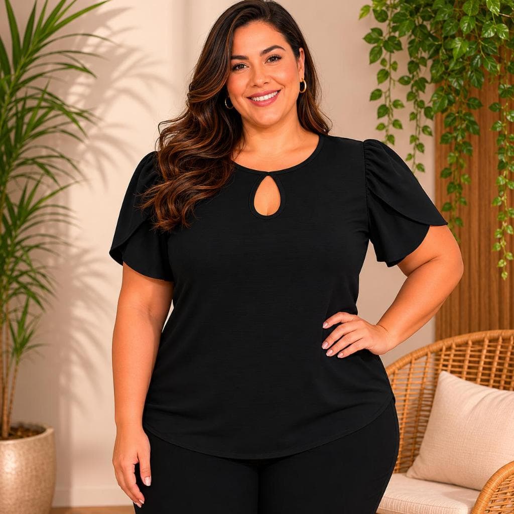 Blusa Plus Size Feminina Elegante Manga Curta Fluida tendencia Pronta Entrga