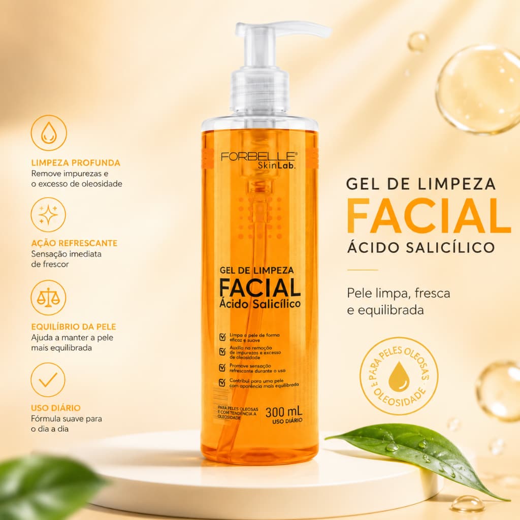 Gel de Limpeza Facial Forbelle SkinLab com Ácido Salicílico 300ml | Para Peles Oleosas e Acneicas |