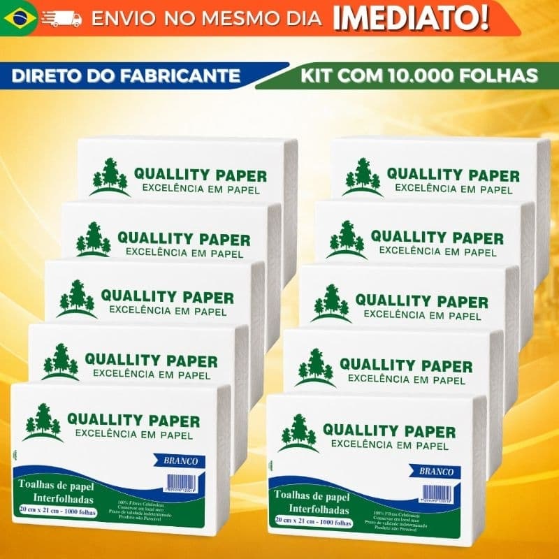Papel Toalha Interfolha , para secar as mãos kit 10.000 Folhas 10 Pacotes 20x21 Alta Absorção Econômico1